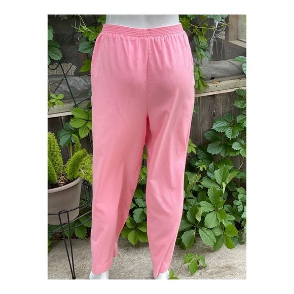 80s High Waist Pink Seersucker Trousers Straight Pleat Front - Picture 4 of 9